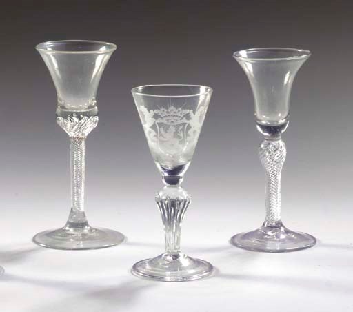 (3) A Dutch engraved armorial goblet and two air-twist goblets