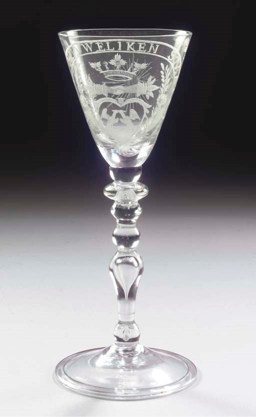 A Dutch-engraved light-baluster matrimonial goblet