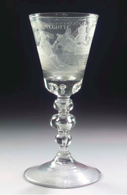 A Dutch engraved maritime goblet