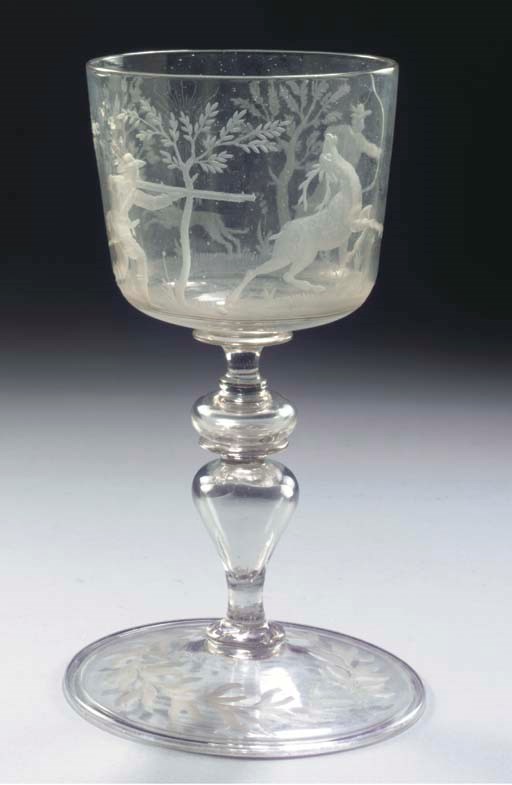A Bohemian engraved Façon de Venise hunting goblet
