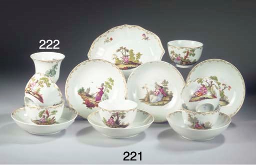 (13) A The Hague-decorated Ansbach porcelain gallant part tea service