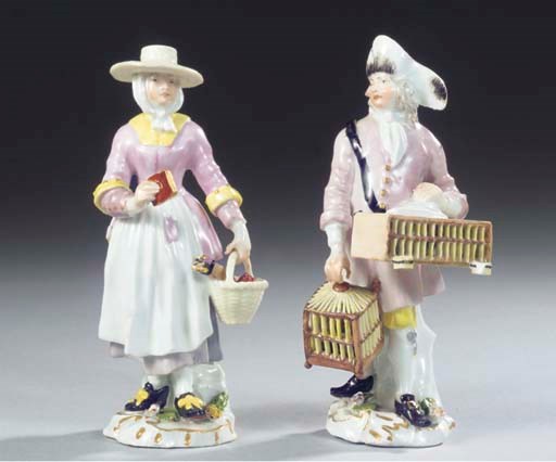 (2) A pair of Meissen porcelain Cris de Londres figures of street traders