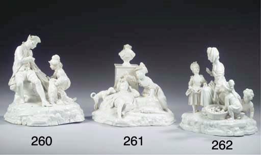 A Höchst porcelain white group of 'der Kupferstichhändler'