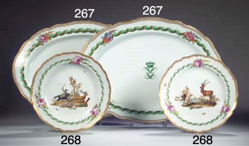 (2)  A pair of Meissen Marcolini porcelain fable-decorated plates