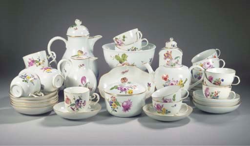 (49) A Meissen Punktzeit porcelain floral coffee and tea service