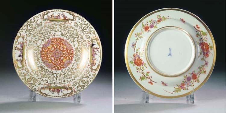 A rare Meissen porcelain gilt chinoiserie plate