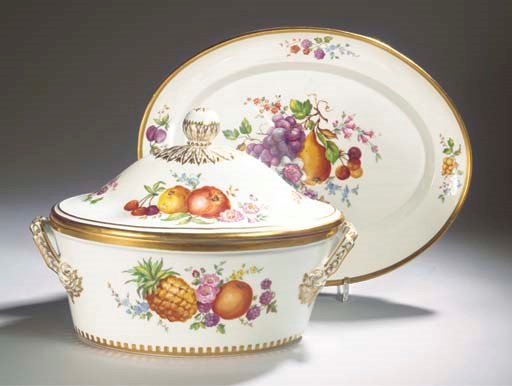 (3)  A Berlin KPM porcelain two-handled oval covered tureen and stand