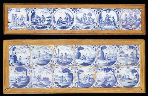 DIX-HUIT CARREAUX EN FAIENCE DE DELFT DU XVIIIEME SIECLE