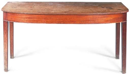 A LATE GEORGE III MAHOGANY BOWFRONT SERVING TABLE