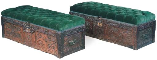 A PAIR OF CARVED OAK BOX SEATS