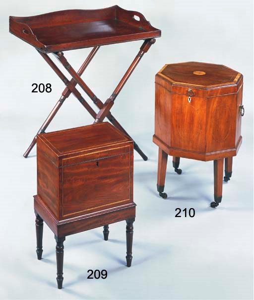 A LATE GEORGE III MAHOGANY AND INLAID OCTAGONAL CELLARETTE