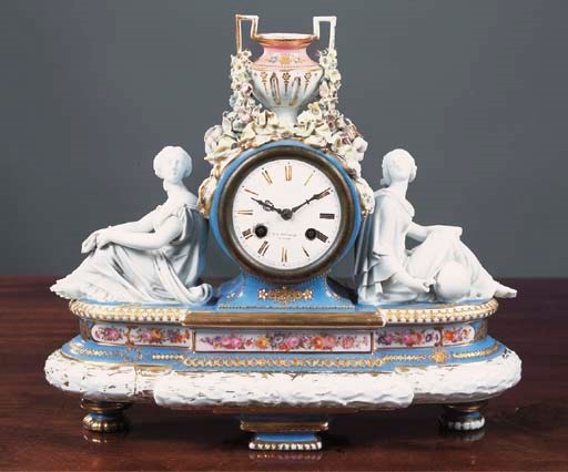 A French part-glazed porcelain clock case