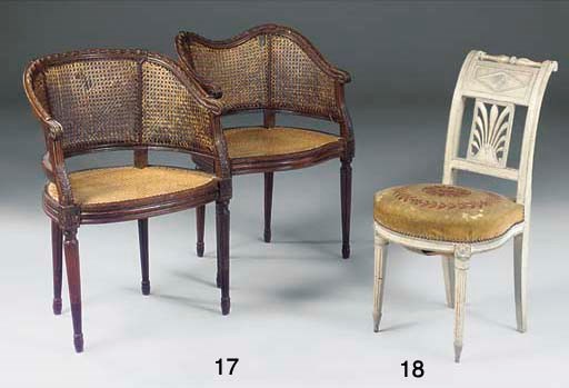 A PAIR OF TWO FRENCH PROVINCIAL BEECH AND CANED BERGERES