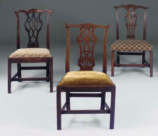 Three George III mahogany dining chairs