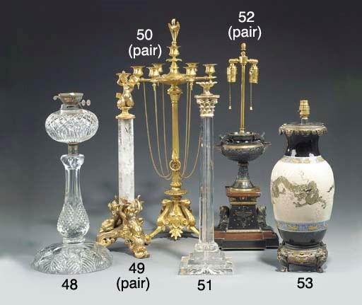 A Victorian cut glass table oil lamp