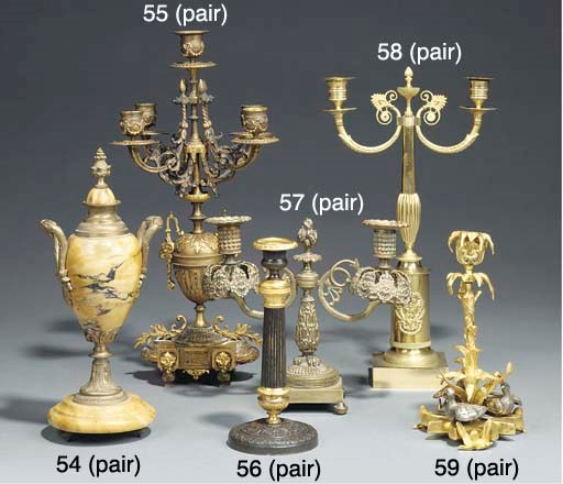 A pair of French gilt bronze five light candelabra