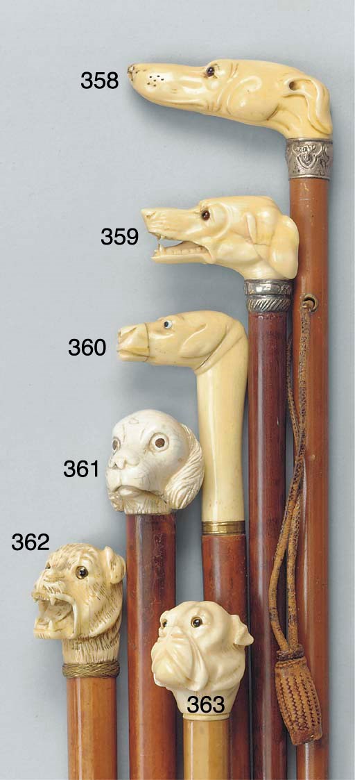 A Continental carved ivory mounted malacca walking stick
