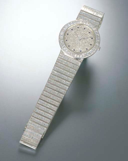 CHOPARD. AN 18K WHITE GOLD, DIAMOND AND SAPPHIRE-SET WRISTWATCH WITH BRACELET