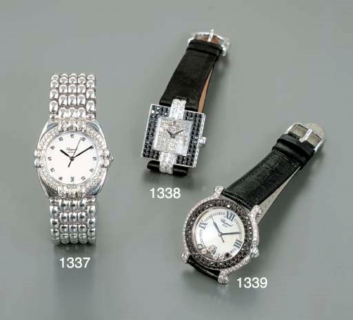 CHOPARD. AN 18K WHITE GOLD AND DIAMOND-SET TONNEAU-SHAPED WRISTWATCH WITH SWEEP CENTRE SECONDS, DATE AND BRACELET