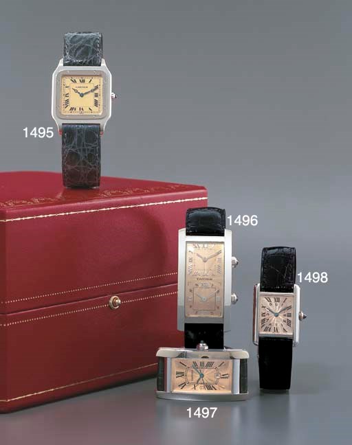 CARTIER. A FINE AND RARE LIMITED EDITION PLATINUM SQUARE WRISTWATCH