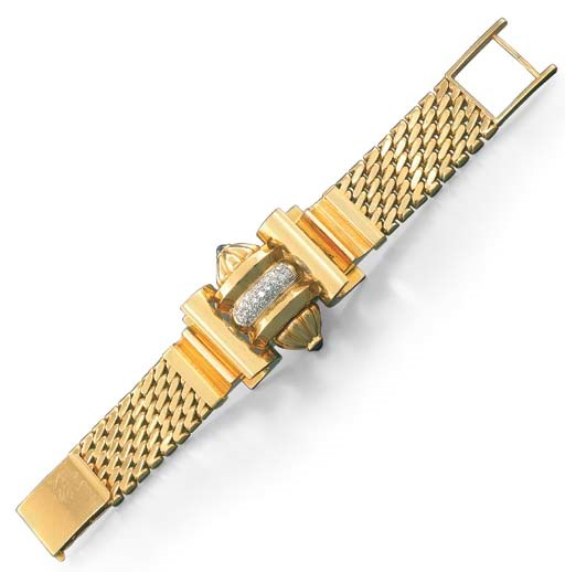 UNIVERSAL. AN UNUSUAL RETRO LADY'S 18K PINK GOLD AND DIAMOND-SET WRISTWATCH WITH BRACELET AND CONCEALED DIAL