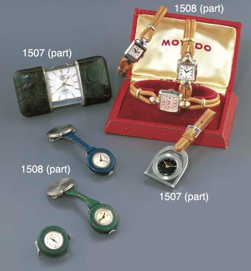 MOVADO. A GROUP OF FOUR STAINLESS STEEL LAPEL WATCHES AND TWO HERMETIC WATCHES