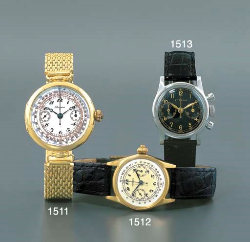 LONGINES. AN 18K GOLD SINGLE-BUTTON CHRONOGRAPH WRISTWATCH WITH ENAMEL DIAL