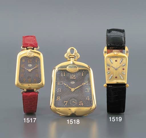 MIDO. AN 18K GOLD WRISTWATCH IN THE FORM OF A BUGATTI CAR RADIATOR