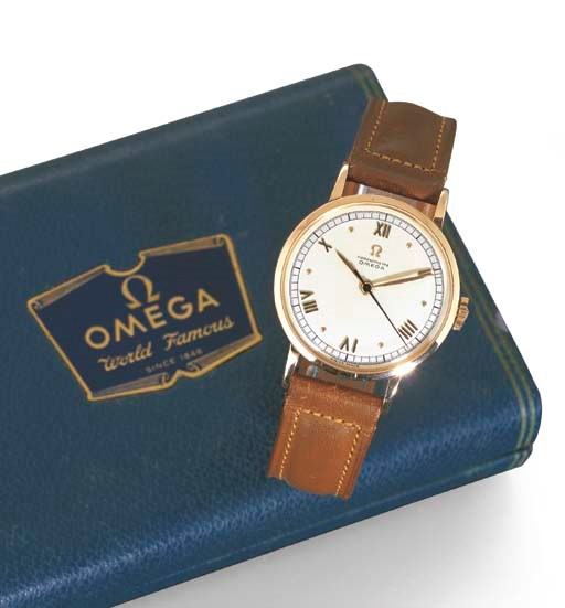 OMEGA. A 14K PINK GOLD WRISTWATCH WITH SWEEP CENTRE SECONDS