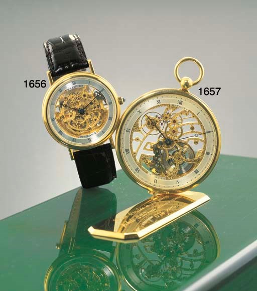 BREGUET. AN 18K GOLD SKELETONISED KEYLESS LEVER WATCH