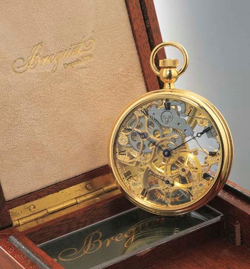 BREGUET. A FINE 18K GOLD SKELETONISED TOURBILLON KEYLESS LEVER WATCH