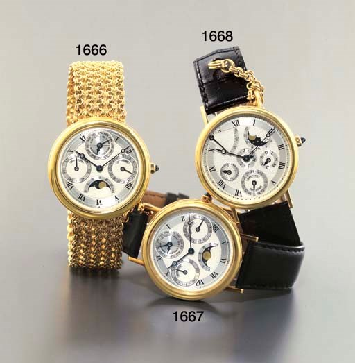 BREGUET. A FINE 18K GOLD SELF-WINDING PERPETUAL CALENDAR WRISTWATCH WITH BRACELET AND PHASES OF THE MOON