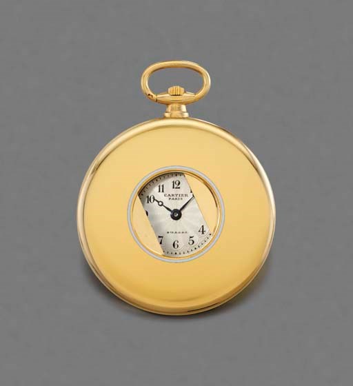 Cartier. A fine and rare 18K gold and enamel ultra slim keyless lever watch with sliding cover