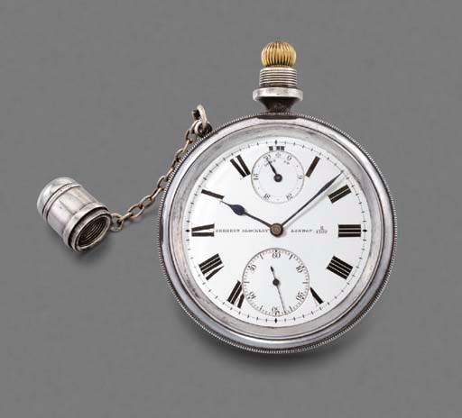 Blockley. An unusual silver openface waterproof keyless lever Explorers watch with up and down indicator