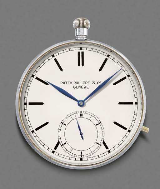 Patek Philippe. A fine and rare chromium-plated display desk clock with hacking feature, Guillaume balance and Bulletin d'Observatoire