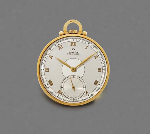Omega. An 18K gold openface keyless lever dress watch with two-tone dial