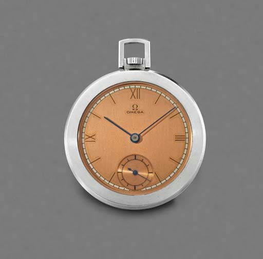 Omega. A stainless steel openface keyless lever dress watch