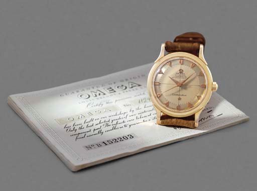 Omega. An 18K gold self-winding waterproof wristwatch with sweep centre seconds