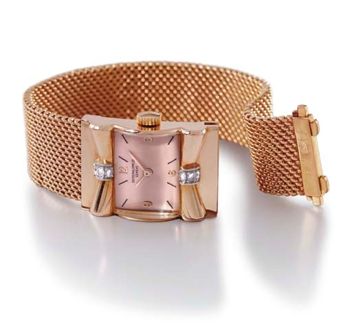 Patek Philippe. An extremely rare and unusual 18K pink gold and diamond-set lady's wristwatch with bracelet