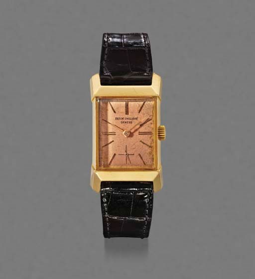 Patek Philippe. A fine and rare 18K gold rectangular wristwatch