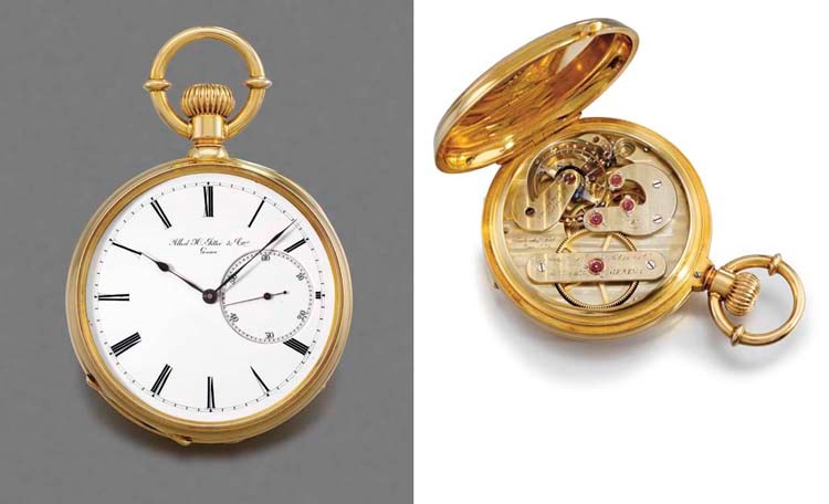 Potter. A fine and rare 18K gold openface keyless pocket chronometer with pivoted detent escapement and eccentric seconds