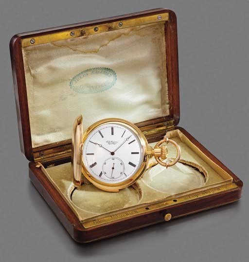 Jules Jürgensen. A fine and rare 18K gold hunter case minute repeating keyless pocket chronometer