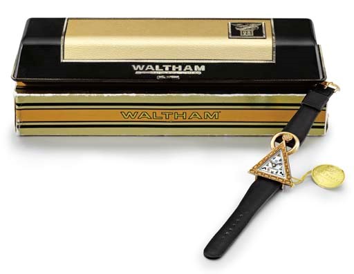 Waltham. An unusual stainless steel and gold-filled triangular-shaped Masonic wristwatch with sweep centre seconds