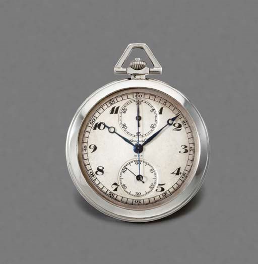 Breguet. A fine 18K white gold openface keyless lever chronograph watch