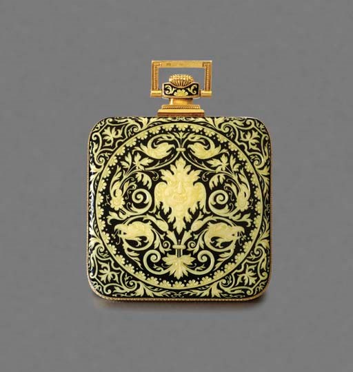 Vacheron Constantin. An unusual and probably unique 18K gold and enamel square openface keyless pendant watch