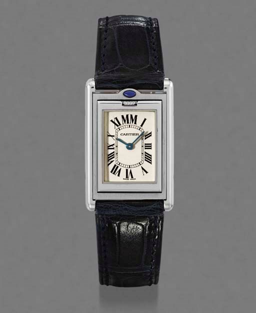 Cartier. A rare stainless steel limited edition rectangular reversible wristwatch