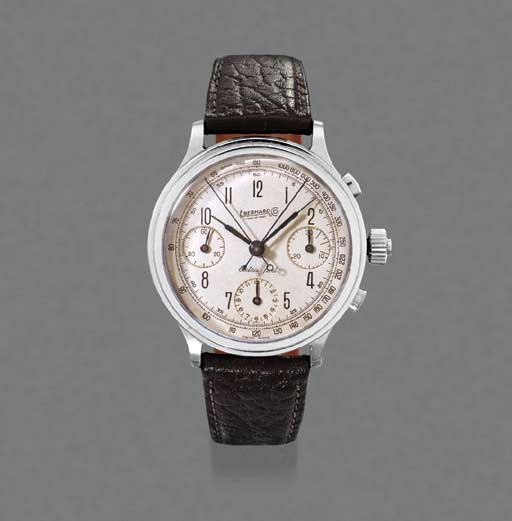 Eberhard. An unusual and oversized stainless steel split seconds chronograph wristwatch