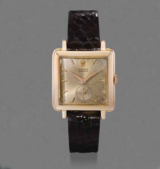 Rolex. An 18K pink gold self-winding square wristwatch