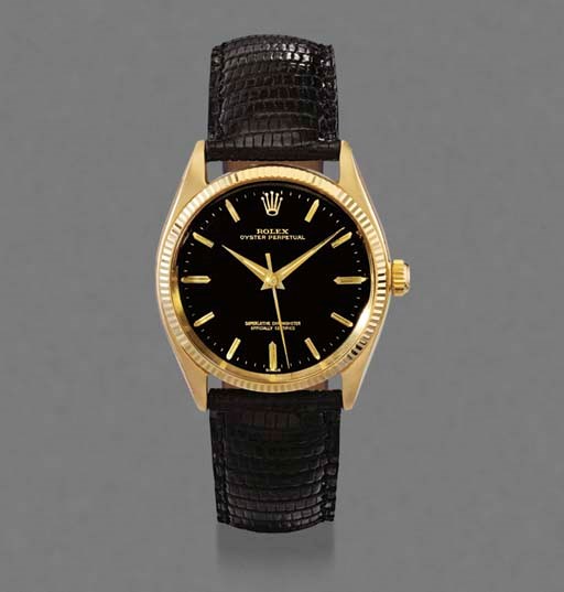 Rolex. An 18K gold self-winding waterpoof wristwatch with sweep centre seconds and black dial