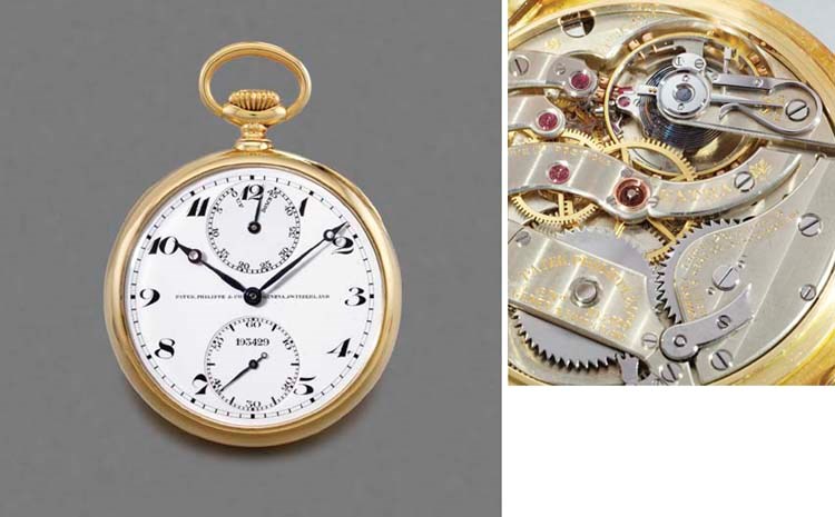 Patek Philippe. A fine 18K gold openface keyless lever watch with up and down indicator, Guillaume balance and Bulletin d'Observatoire